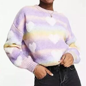 ASOS Stradivarius heart detail pattern sweater in multi